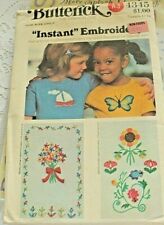 Butterick 4345 Embroidery Designs Yellow Wax Transfers Uncut picture