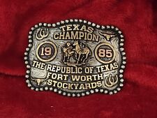 RODEO CHAMPION TROPHY BELT BUCKLE☆1985☆PRO BULLDOGGER☆REPUBLIC OF TEXAS☆RARE☆885 picture