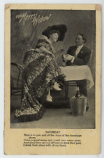 1909 Out Merry Widow Woman Drinking Alcohol Strumpet Risque Promiscuous Postcard picture