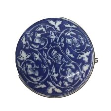 Vintage Porcelain Round Trinket Box Lid Blue Floral Pattern Japan Signed Asian picture