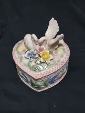 Vintage Mother's Day Greenbrier Floral Heart Trinket Porcelain Box Swan Gift  picture