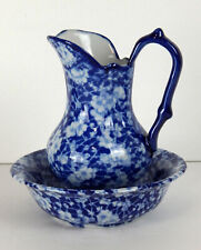 Vintage Victoria Ware Blue and White Ironstone Calico Small Bowl & Pitcher Set picture