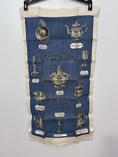 Vintage American Pewter Pieces Linen Tea Towel Blue Grey Cream 31x16 picture