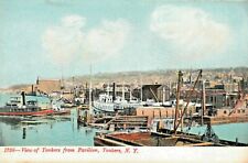 Yonkers NY View from Pavilion of Harbor Boats Docks pre 1907 Vintage Postcard picture