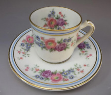 Charles Ahrenfeldt Limoges Demitasse Tea Cup Saucer Set Pink Roses Blue France picture