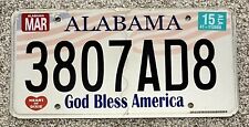 Alabama License Plate Tag AL 2015 Expiration GOD BLESS AMERICA #3807AD8 picture