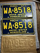 1967 Michigan License Plate Pair WA-8518 Water Winter Wonderland New Old Stock picture