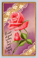 Old Embossed Postcard Happy Birthday Card Rose Flag Cancel Steelton PA 1912 picture