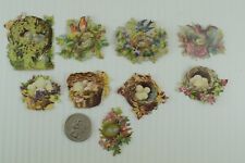 1880's-90's Victorian Die-Cut Lot Of 9 Leaves Nest Birds Eggs Berries PD361 picture
