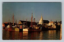 Fishing Trawlers Catholic Church, Sunset, Boothbay Harbor Maine Vintage Postcard picture