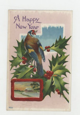 Vintage New Year  Postcard BIRD ON HOLLY BRANCH EMBOSSED POSTED 1911  STAMP picture