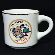 Boy Scouts VTG BSA Mug Cup Castle Rock 1976 Four Lakes Council Indian Brave RARE picture