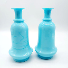 Set of 2 ~ Antique Bristol Blue Opaline Glass Bud Vases Dresser Bottles 7