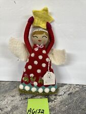 French Knot Angel Red  Dress Star Wool Tree Topper New 13.5” Made In Nepal Wool picture