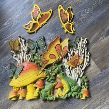 Vintage Homco Frogs Mushrooms Butterflies Wall Decor Hanging MCM Psychidelic picture