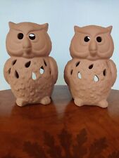 Couple Terracotta owl candle holder. picture