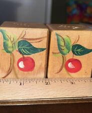 Vintage Wooden with Painted Cherry Branch Salt & Pepper Shakers Japan picture