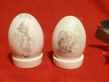 Pair of Vintage Enesco Precious Moments Easter Egg w/Stand 1990 1991 picture