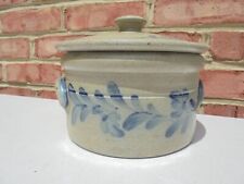 Rowe Pottery Works Stoneware 1998 Covered Butter Crock Flowers Foliage Excellent picture