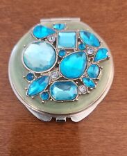 Compact Double Sided Purse Mirror Turquoise Teal Rhinestones  picture