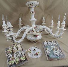 Vintage Capodimonte Italy Porcelain 8 Arm Chandelier Floral & Cherubs 32