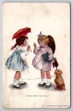 Bessie Pease Gutmann Girls Umbrella Dog Doll Now Don't You Tell Postcard Q26 picture