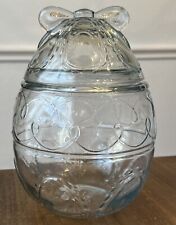 Vintage Anchor Hocking Glass Large Easter Egg Canister Jar Bow on Top picture