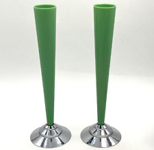 2 Vtg Dura Vase Bud Vases Green Bakelite Catalin Chrome Art Deco The Dura Co 9