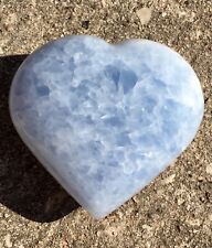 SALE  Beautiful Blue Calcite Heart Shape Polished Carved Stone 3 3/4” 417g  (b8) picture