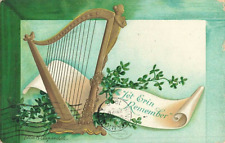 c1910 Signed Clapsaddle Beautiful Harp Shamrock Germany St Patricks Day P392 picture
