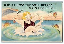 1939 Fat Woman Dive Fishes Hurts Comic New London Connecticut CT Posted Postcard picture