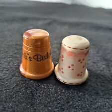 Lot of 2 Vintage Thimbles Wood LINCOLN'S Birthplace and One with Pink Designs picture