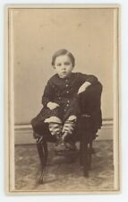 Antique CDV c1860s Adorable Young Child Sitting in Chair Prew Bros. Holyoke, MA picture