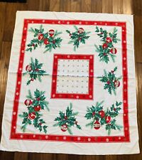 Vintage 1950s 1960s Christmas tablecloth holly snow flakes ornaments picture