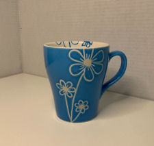 Starbucks 2007 Blue Embossed White Flower Coffee Mug 15 oz. picture