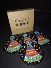 NEW - Department 56, Birthday Hat Beaded Coasters Set of 4,Cloth Backed, Retired picture