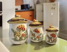Vintage 1970’s Sears Merry Mushroom 3 Piece Two-Sided Canister Set picture