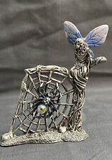 Vintage Gallo Pewter Hand Painted Fairy And Her Spider W/ Genuine Crystals picture