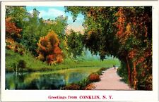 Greetings from Conklin NY c1934 Vintage Postcard P15 picture