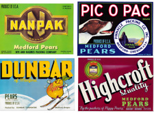 Medford Oregon Vintage Lot of 4 Pear Labels Highcroft Nanpak Pic O Pac Dunbar picture