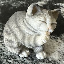 VTG Cat Figurine Bathing Licking Paw  Resin 2.5