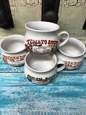 Vintage Recipe Soup Bowls Mugs Cups Set of 4: Tomato, Chicken, Mushroom, & Onion picture