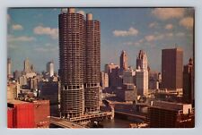Chicago IL-Illinois, Marina Towers and Skyline, Antique Vintage Postcard picture