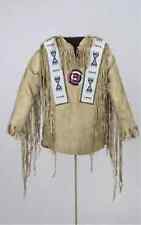Old Style Beaded Hand Colored Buckskin Suede Hide Powwow Regalia Shirt NS59 picture