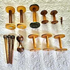 Misc Lot of 13 Antique Wooden Spool Spinning Spindle Bobbins Industrial Parts picture