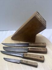 VINTAGE OLD HICKORY KNIFE SET WITH HOLDER 4 KNIVES ONTARIO KNIFE CO And Holder picture