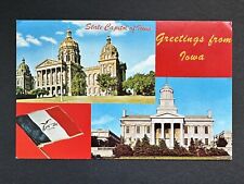 Postcard State Greetings from Iowa State Capitals Des Moines lowa City, Flag R27 picture