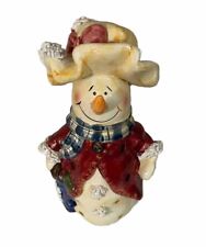 Vintage Snowman Carrot Nose Christmas Candle Tealight Holder Ceramic 9” picture
