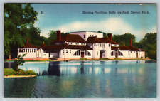 c1940s Skating Pavilion Belle Isle Park Detroit Michigan Vintage Postcard picture