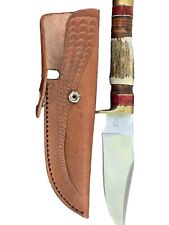 Vintage Trophy Stag Fixed Blade Knife With Horn Handle - Leather Sheath picture